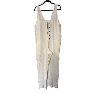 Self Contrast Adjustable Spaghetti Strap Linen Overall Jumpsuit Size Medium